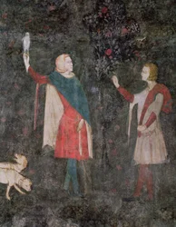 (détail) de deux fauconniers, de la Salle des Cerfs, 1343